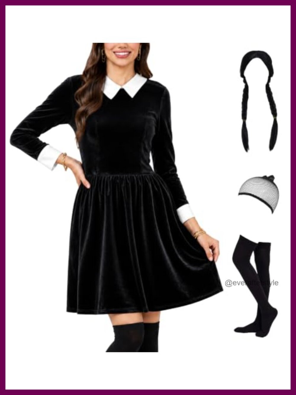 Velvet Peter Pan Collar Halloween Costume Dress 5Pc Set Cosplay